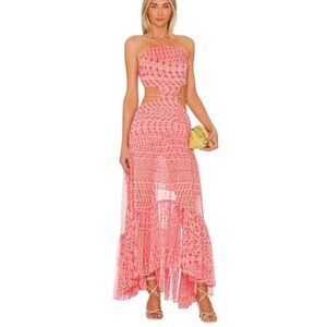 NEW MISA Los Angeles Dalia Dress Large in Septima Geo Cut-Out Halter Maxi Dress
